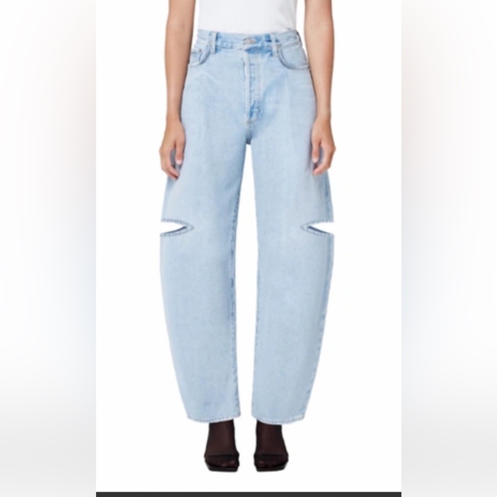 Agolde Sanna Slice Curved-Leg Tapered Jeans in Light Blue Sideline Size 27